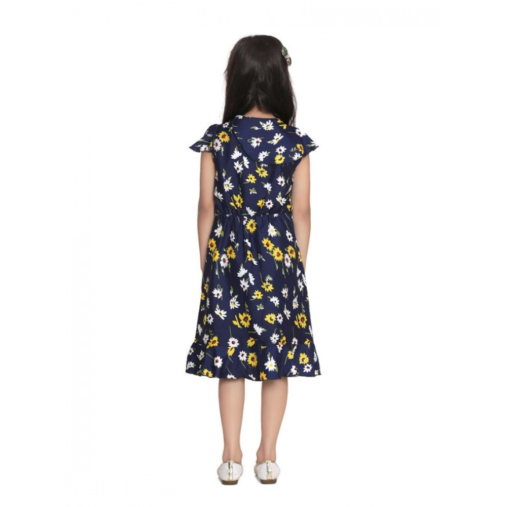 Generic Girl's Polyester Crepe Polka Cold Shoulder Dress (Navy Blue) - Image 3