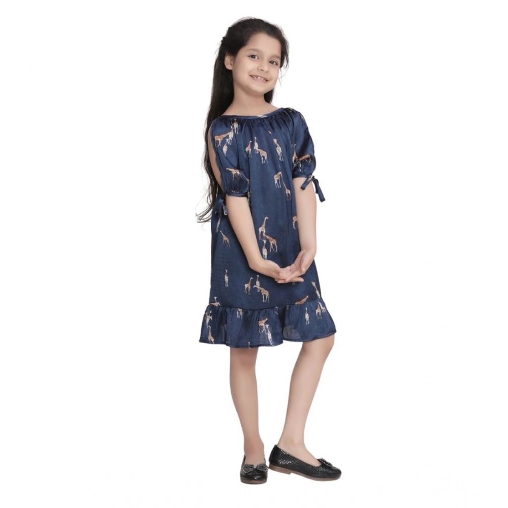 Generic Girl's Satin Animal Print Sleeveless Dress (Blue) - Image 2