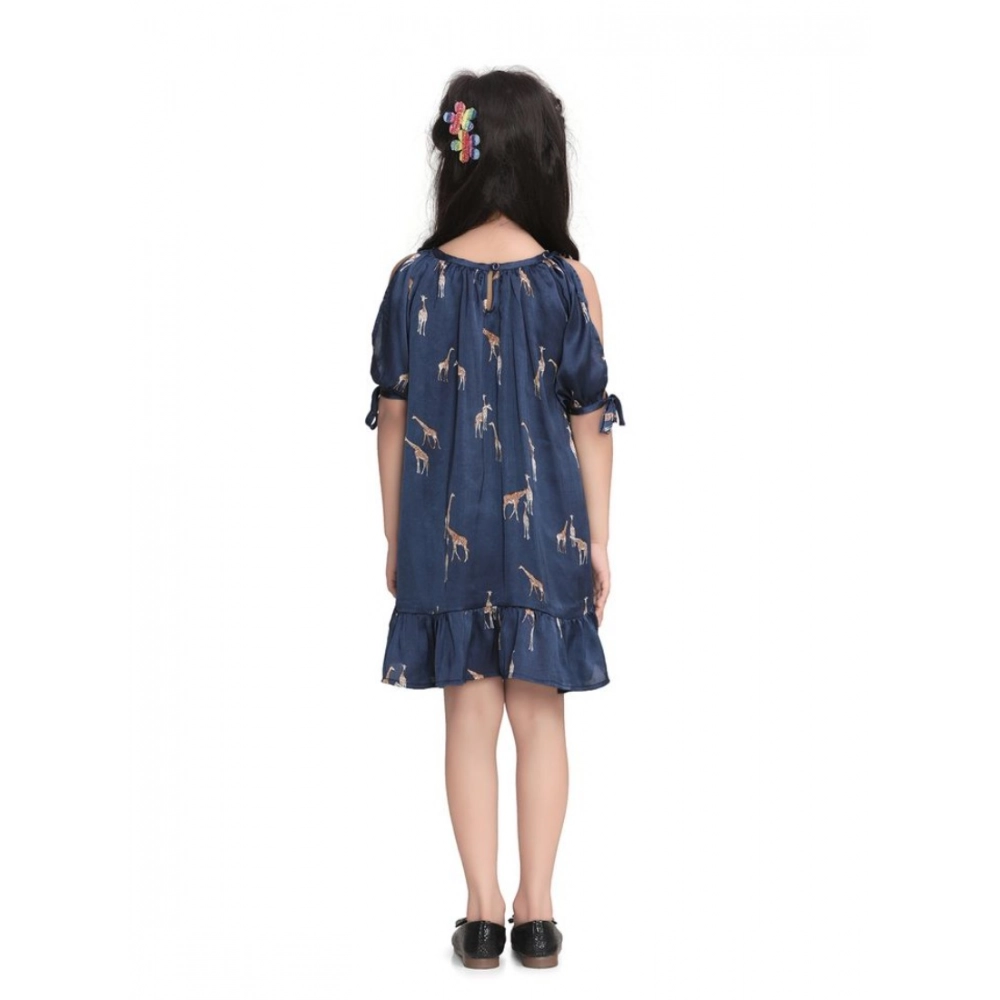 Generic Girl's Satin Animal Print Sleeveless Dress (Blue) - Image 3