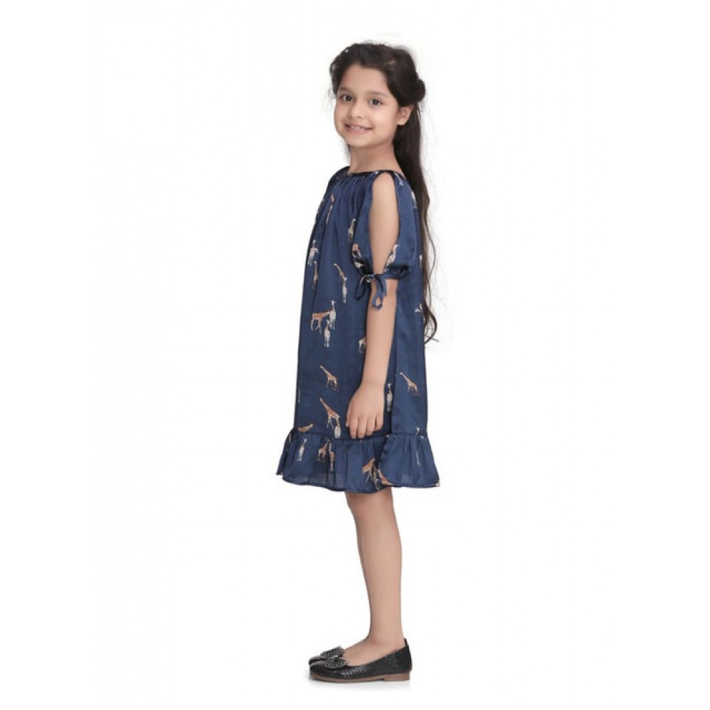 Generic Girl's Satin Animal Print Sleeveless Dress (Blue) - Image 4