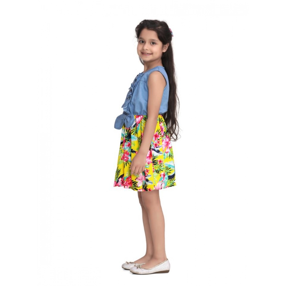 Generic Girl's Denim Floral Sleeveless Dress (Blue-Yellow) - Image 4