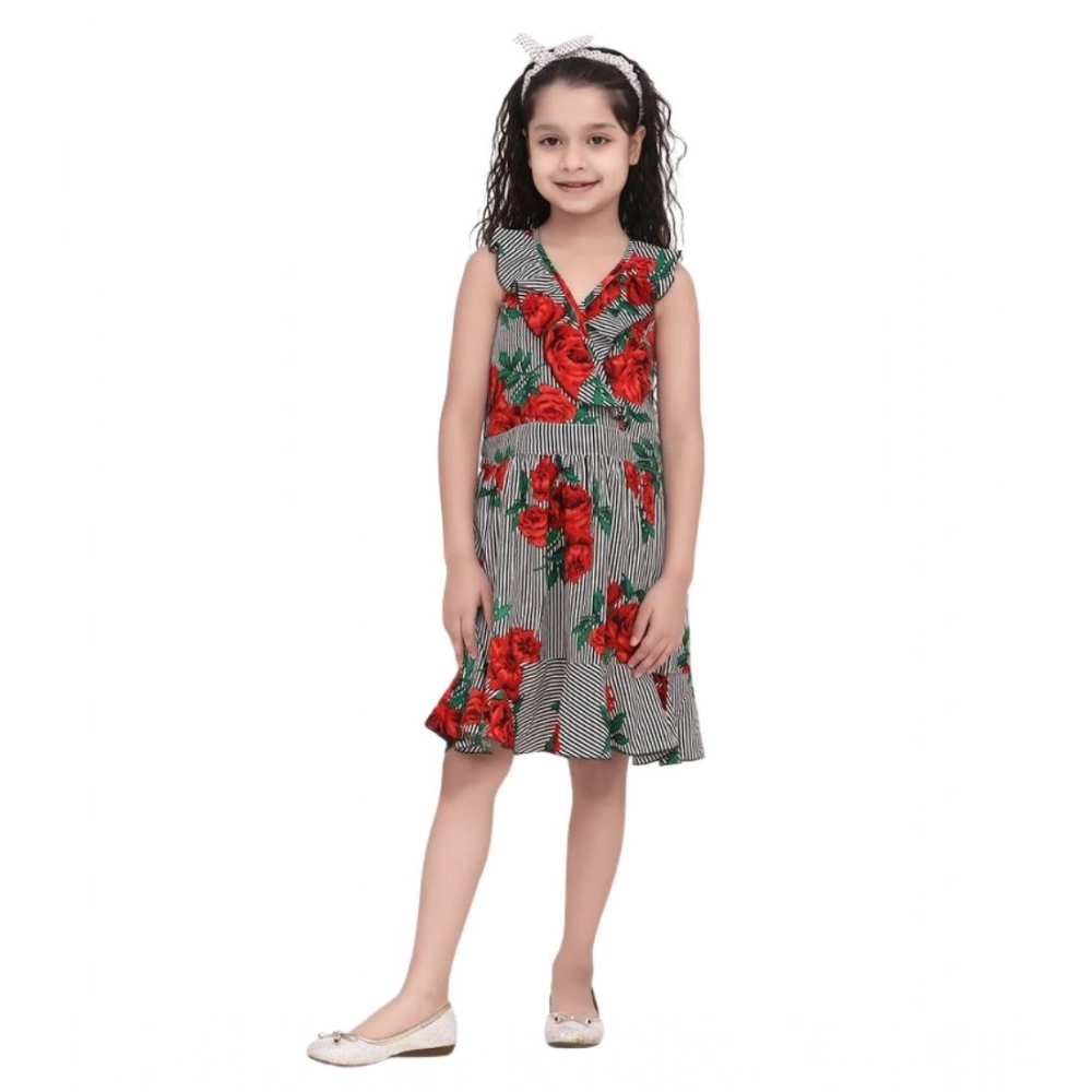 Generic Girl's Polyester Crepe Floral Shoulder Straps Dress (Red) - Image 2