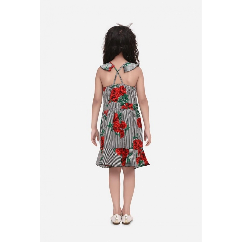 Generic Girl's Polyester Crepe Floral Shoulder Straps Dress (Red) - Image 3