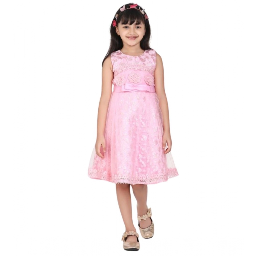 Generic Girl's Net Embroidered Sleeveless Dress (Pink) - Image 2