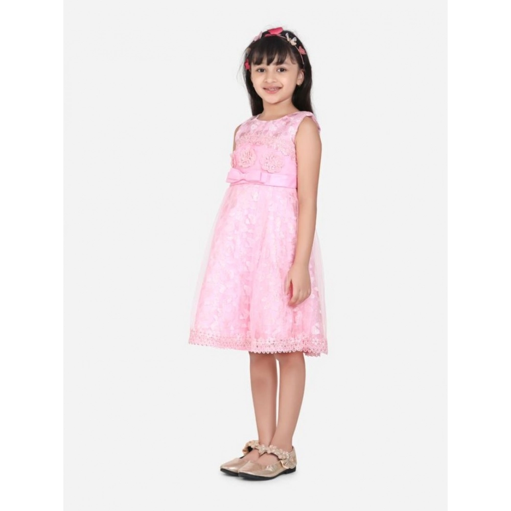 Generic Girl's Net Embroidered Sleeveless Dress (Pink) - Image 4