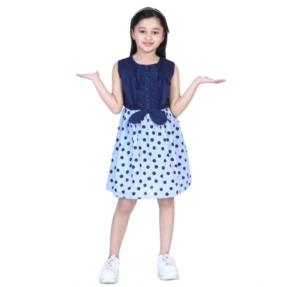 Generic Girl's Denim Polka Sleeveless Dress (Blue) - Image 2