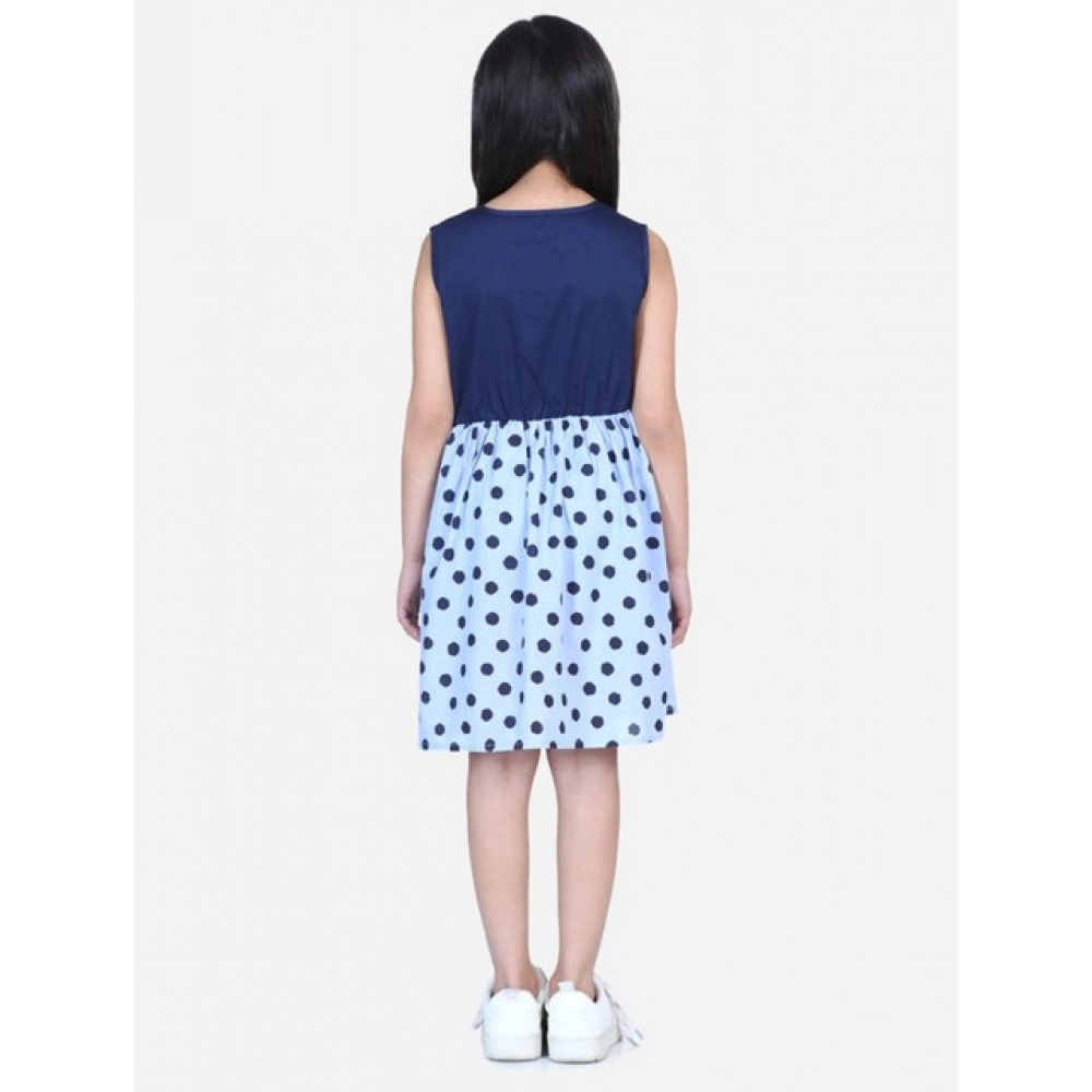 Generic Girl's Denim Polka Sleeveless Dress (Blue) - Image 3