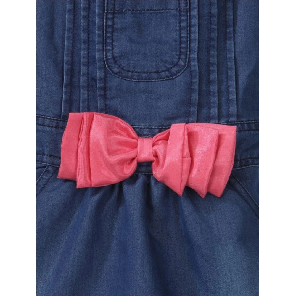 Generic Girl's Denim & Cotton Bow Sleeveless Dungaree (Pink) - Image 3