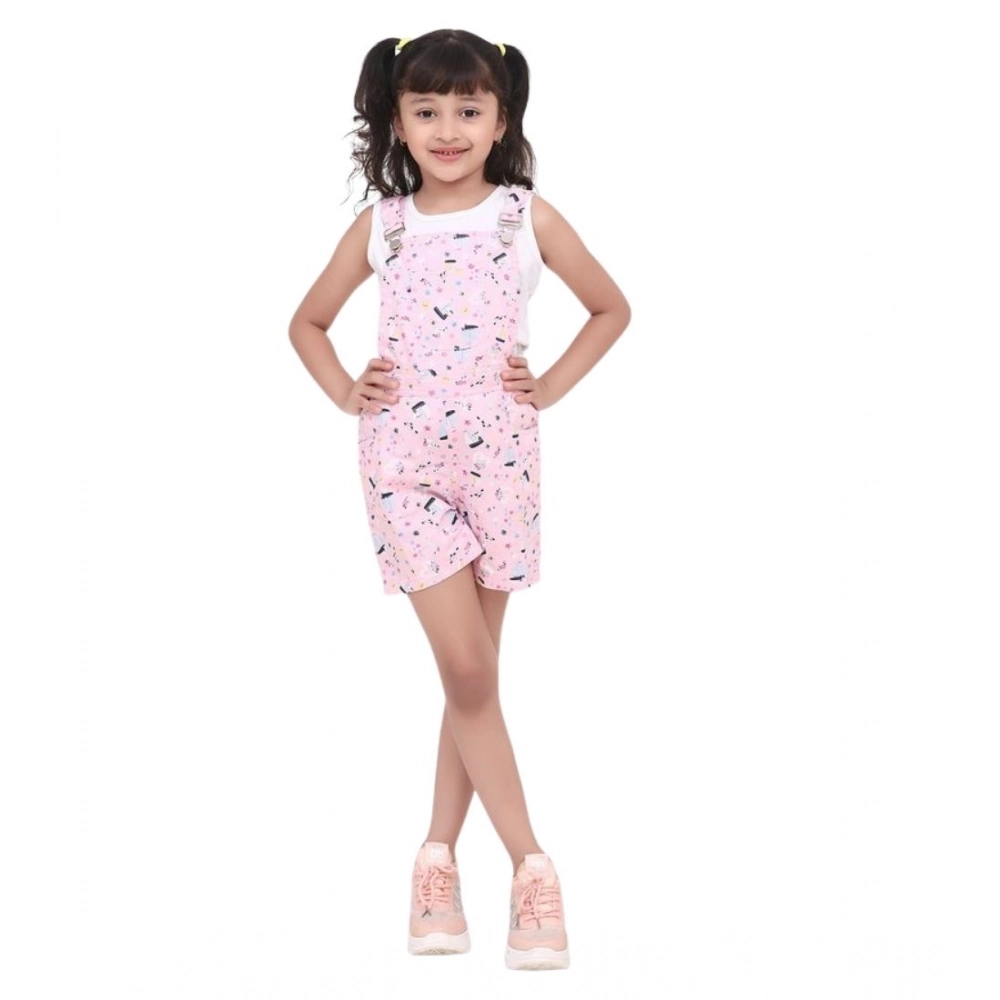 Generic Girl's Inner- Cotton Printed Sleeveless Dungaree (Light Pink) - Image 2