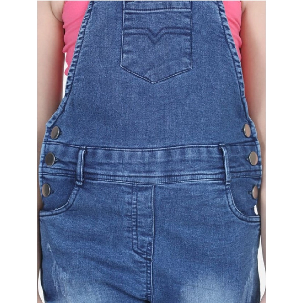 Generic Girl's Denim Washed Buttoned Dungaree (Blue) - Image 4