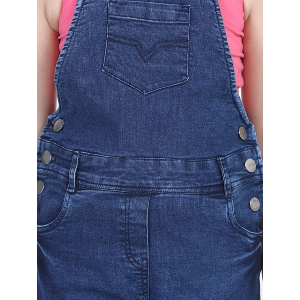 Generic Girl's Denim Patch Work Buttoned Dungaree (Blue) - Image 4