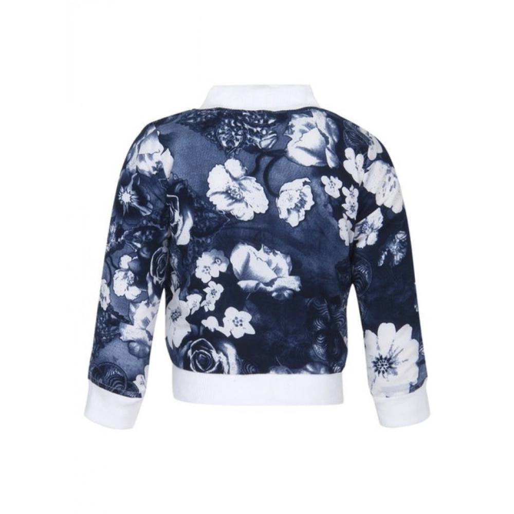 Generic Girl's Polyester Printed Long Sleeves Bomber Jacket (White-Blue) - Image 2