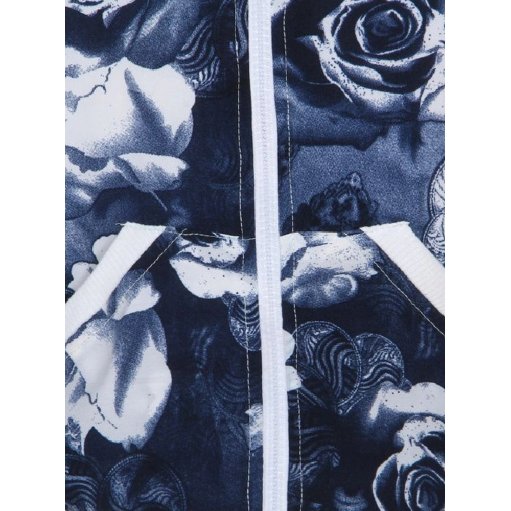 Generic Girl's Polyester Printed Long Sleeves Bomber Jacket (White-Blue) - Image 3