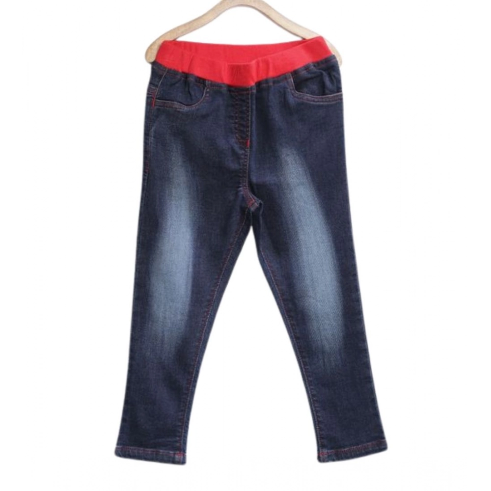 Generic Girl's Denim Ribbed Elasticated Jeans (Red-Blue) - Image 2