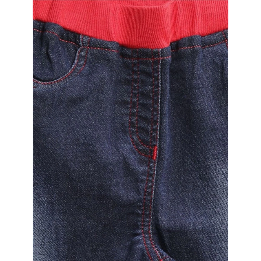 Generic Girl's Denim Ribbed Elasticated Jeans (Red-Blue) - Image 3