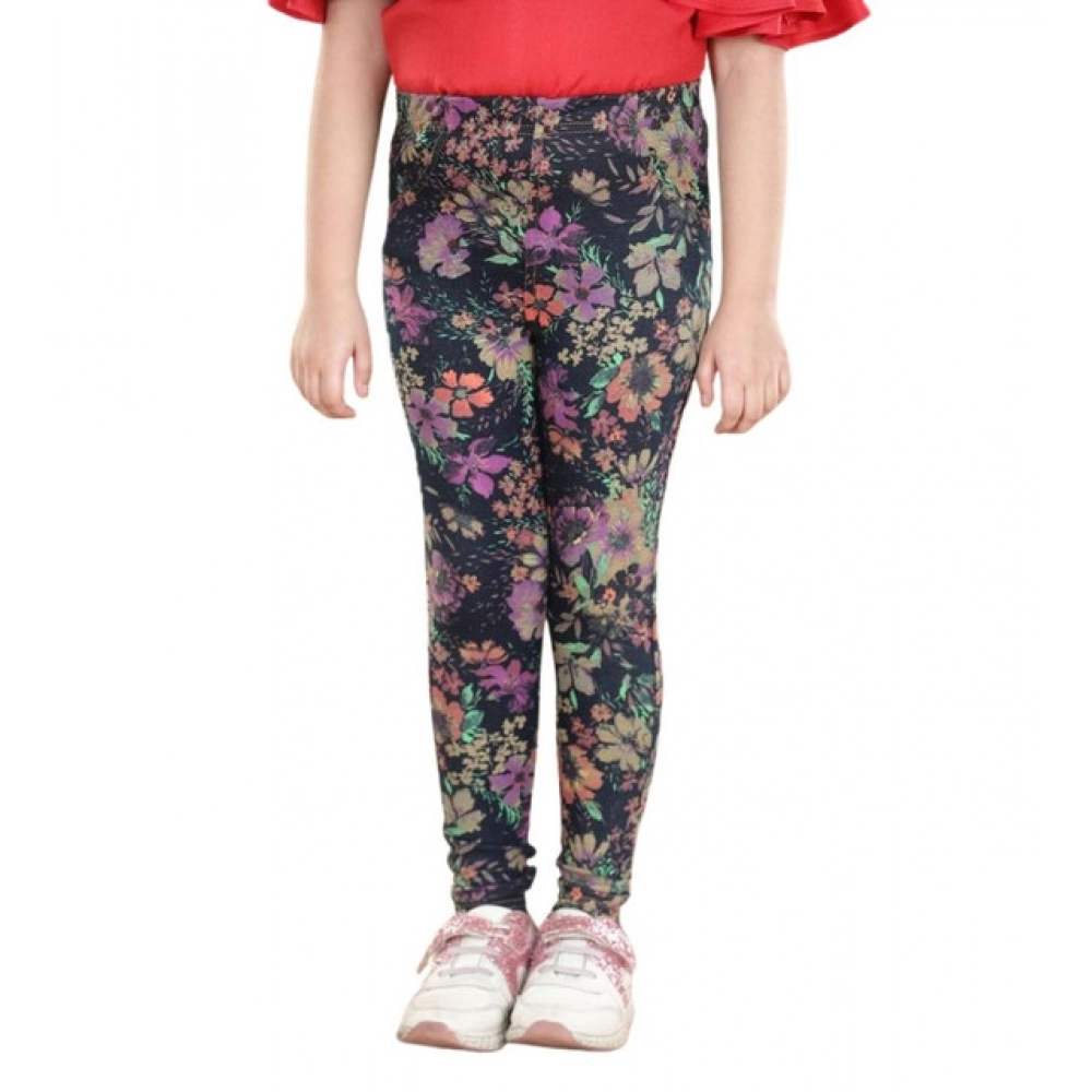 Generic Girl's Cotton Lycra Floral Elasticated Jeggings (Multicolor) - Image 2
