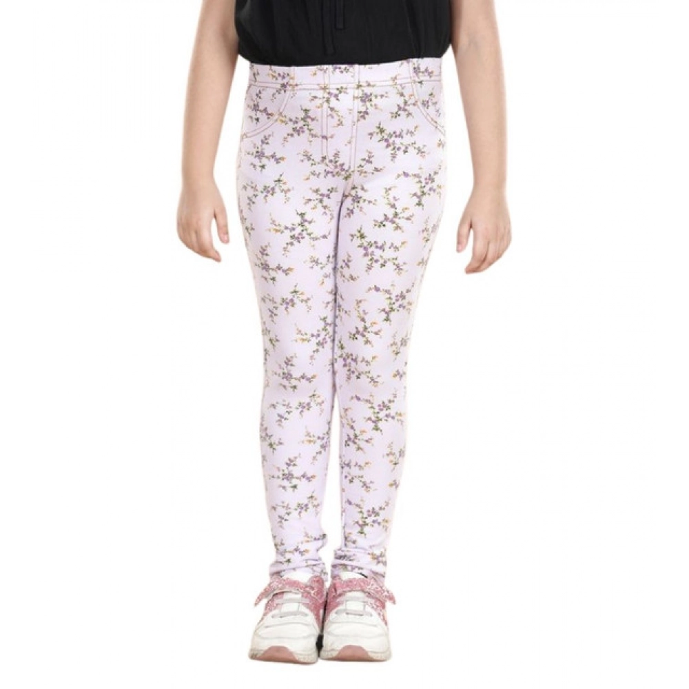 Generic Girl's Cotton Lycra Floral Elasticated Jeggings (Multicolor) - Image 2