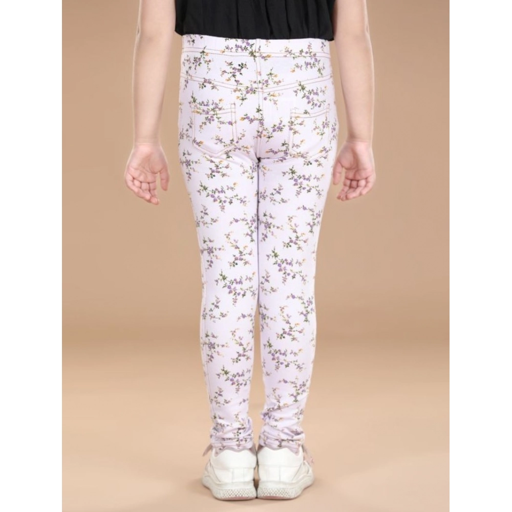 Generic Girl's Cotton Lycra Floral Elasticated Jeggings (Multicolor) - Image 4