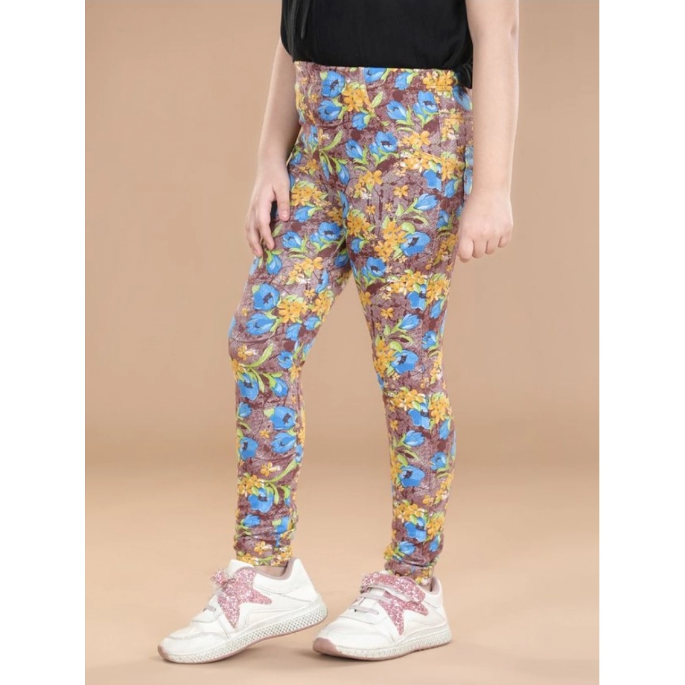 Generic Girl's Cotton Lycra Floral Elasticated Jeggings (Multicolor) - Image 3