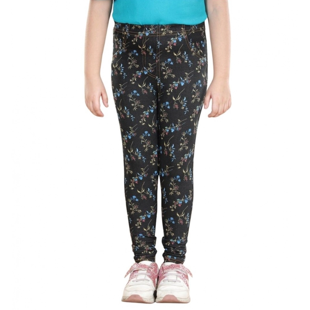Generic Girl's Cotton Lycra Floral Elasticated Jeggings (Multicolor) - Image 2
