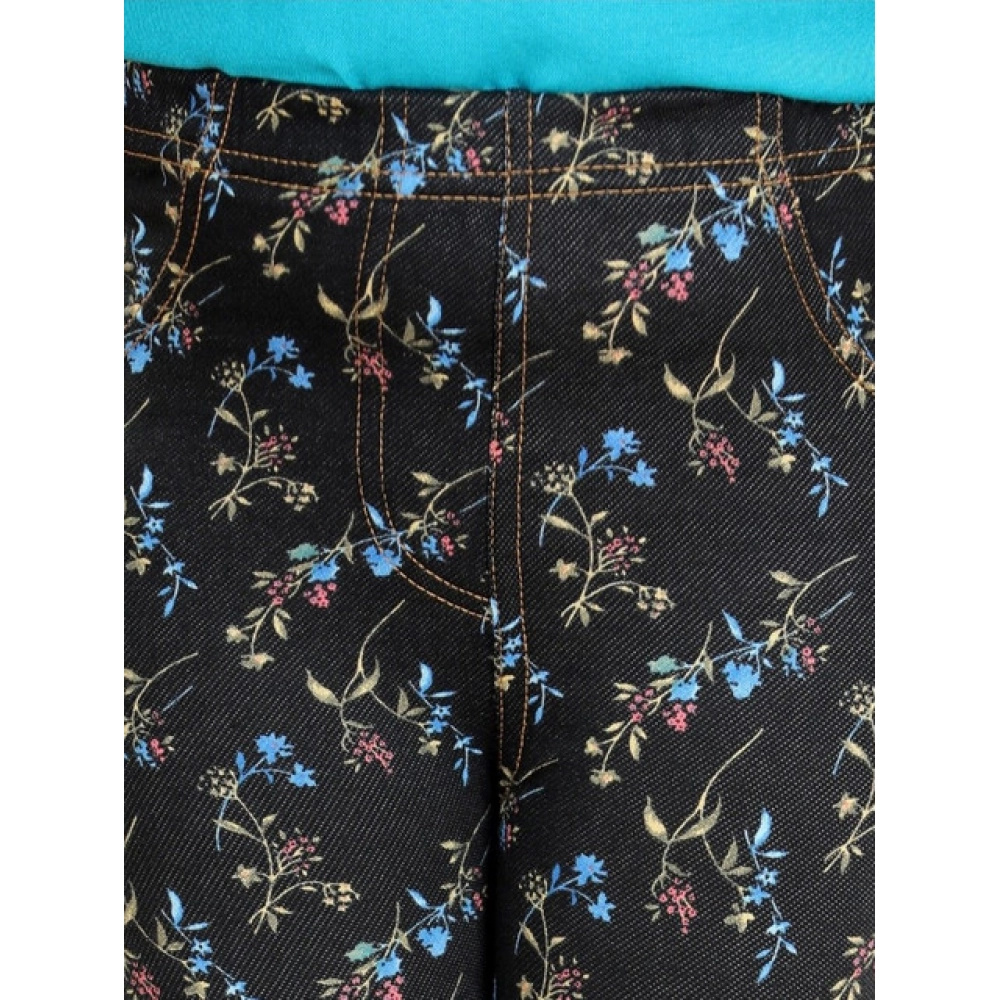 Generic Girl's Cotton Lycra Floral Elasticated Jeggings (Multicolor) - Image 3