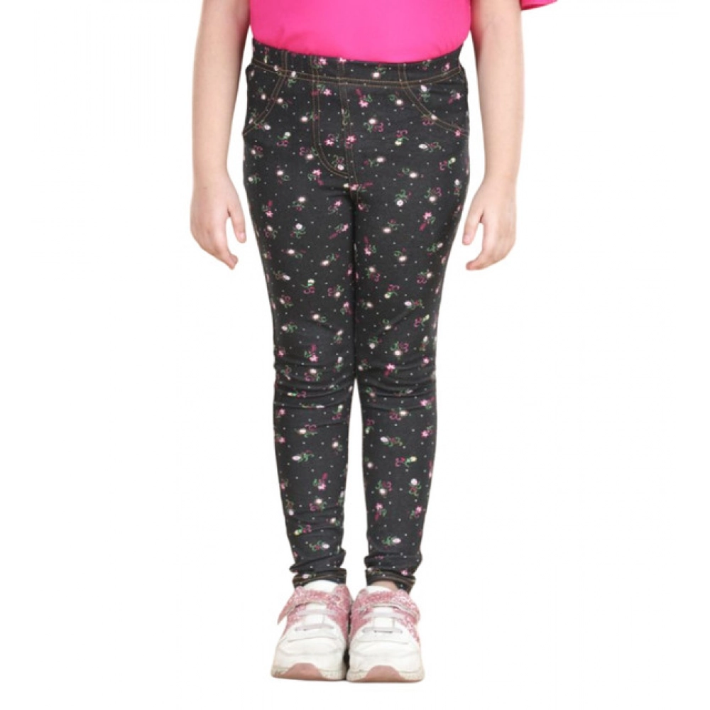 Generic Girl's Cotton Lycra Floral Elasticated Jeggings (Multicolor) - Image 2