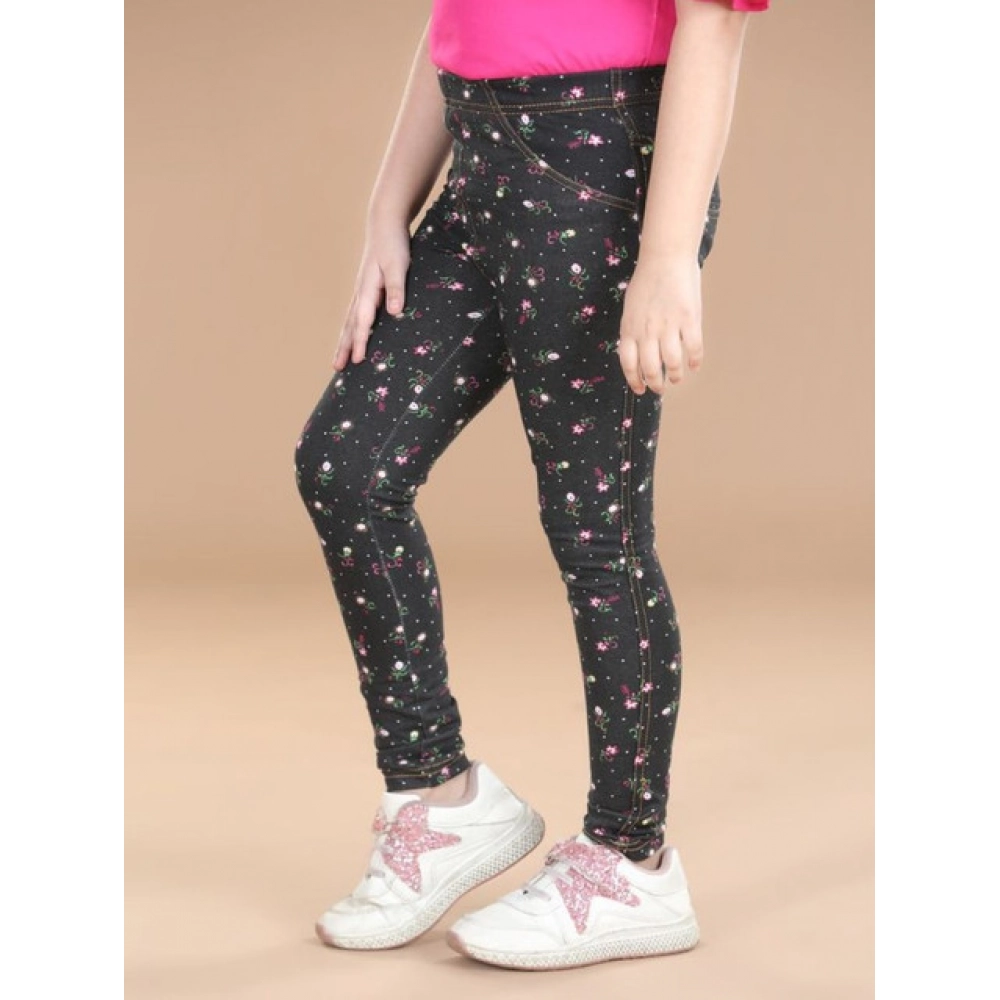 Generic Girl's Cotton Lycra Floral Elasticated Jeggings (Multicolor) - Image 3