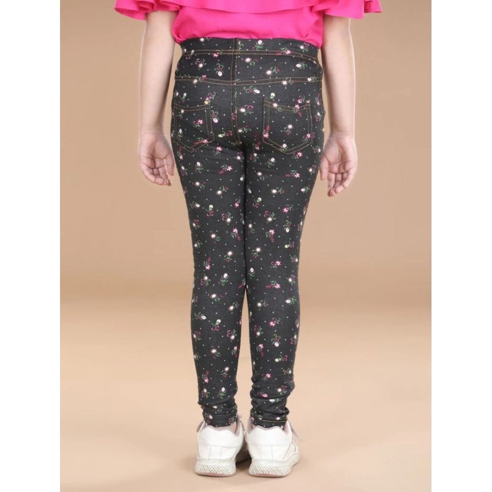 Generic Girl's Cotton Lycra Floral Elasticated Jeggings (Multicolor) - Image 4