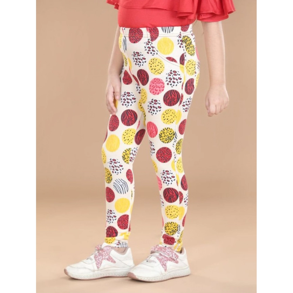 Generic Girl's Cotton Lycra Floral Elasticated Jeggings (Multicolor) - Image 3