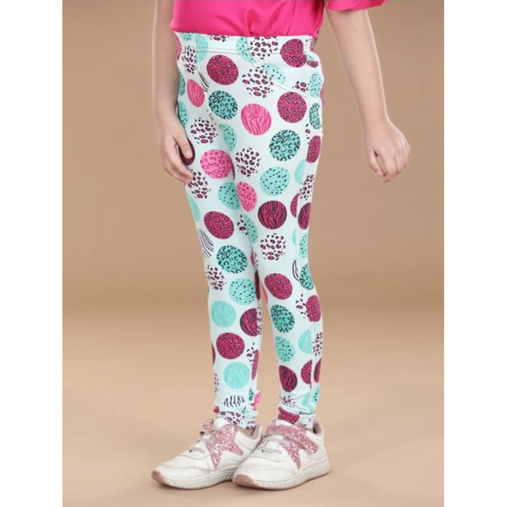 Generic Girl's Cotton Lycra Floral Elasticated Jeggings (Multicolor) - Image 3
