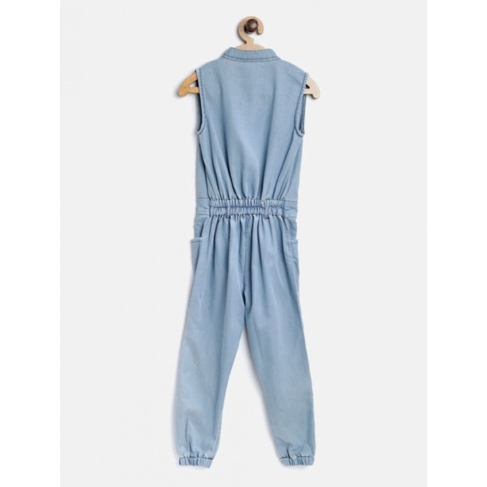 Generic Girl's Denim Embellished Sleeveless Jumpsuit (Blue) - Image 2