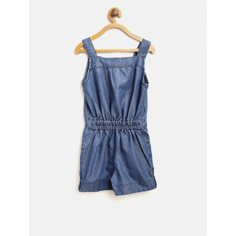 Generic Girl's Denim Embroidered Sleeveless Jumpsuit (Blue) - Image 2
