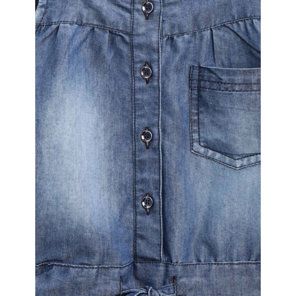 Generic Girl's Denim Embroidered Sleeveless Jumpsuit (Blue) - Image 3