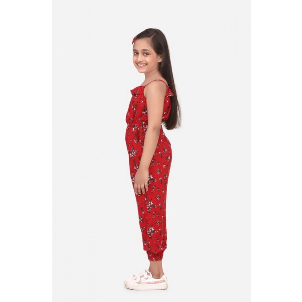 Generic Girl's Rayon Floral Sleeveless Jumpsuit (Red) - Image 3