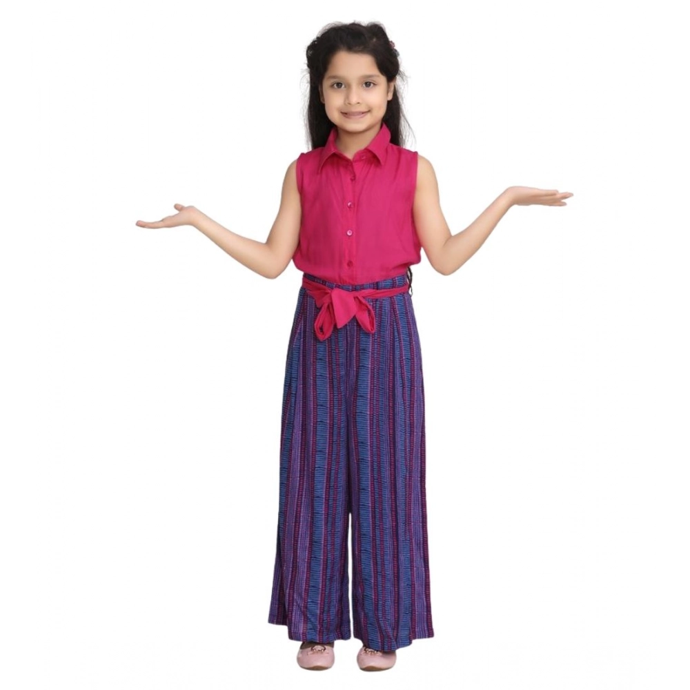 Generic Girl's Rayon Colour Block Sleeveless Jumpsuit (Pink-Blue) - Image 2