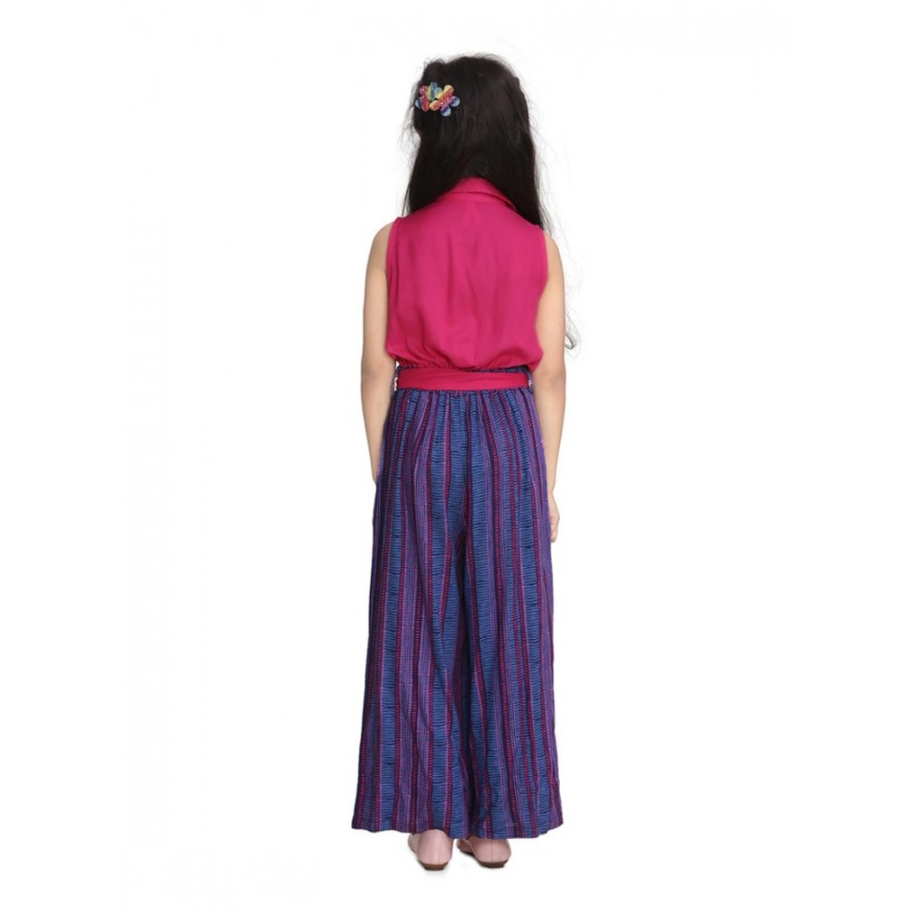 Generic Girl's Rayon Colour Block Sleeveless Jumpsuit (Pink-Blue) - Image 3