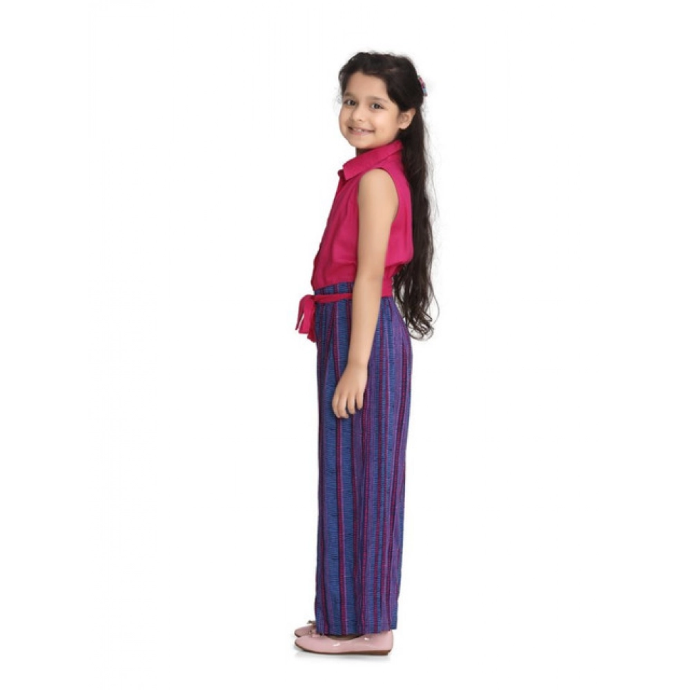 Generic Girl's Rayon Colour Block Sleeveless Jumpsuit (Pink-Blue) - Image 4