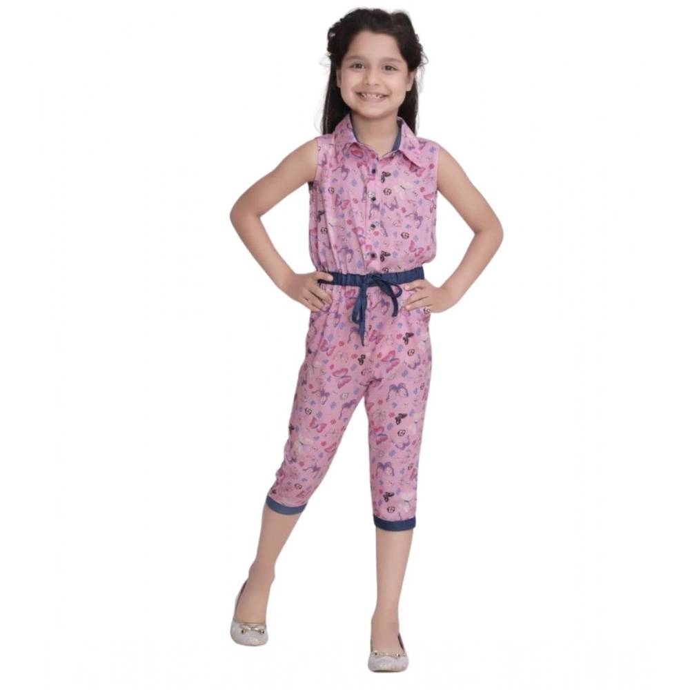 Generic Girl's Cotton Printed Sleeveless Jumpsuit (Pink) - Image 2