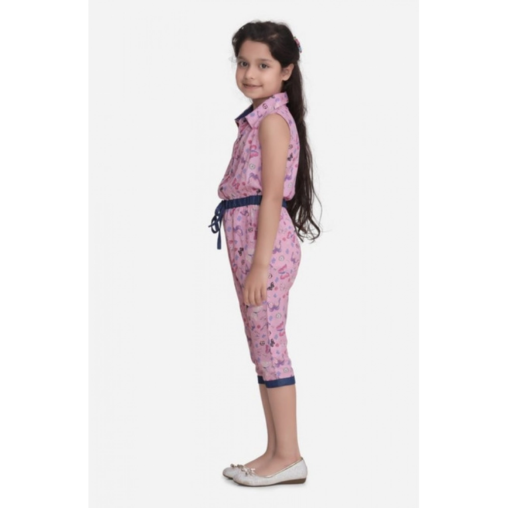 Generic Girl's Cotton Printed Sleeveless Jumpsuit (Pink) - Image 4