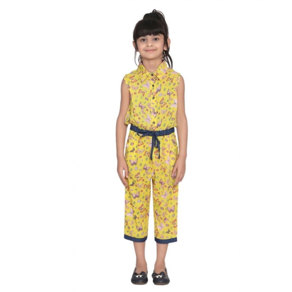 Generic Girl's Cotton Printed Sleeveless Jumpsuit (Yellow) - Image 2
