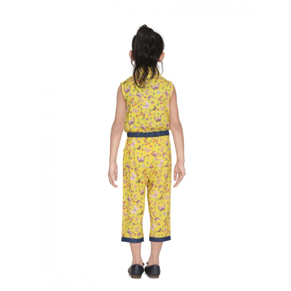 Generic Girl's Cotton Printed Sleeveless Jumpsuit (Yellow) - Image 3