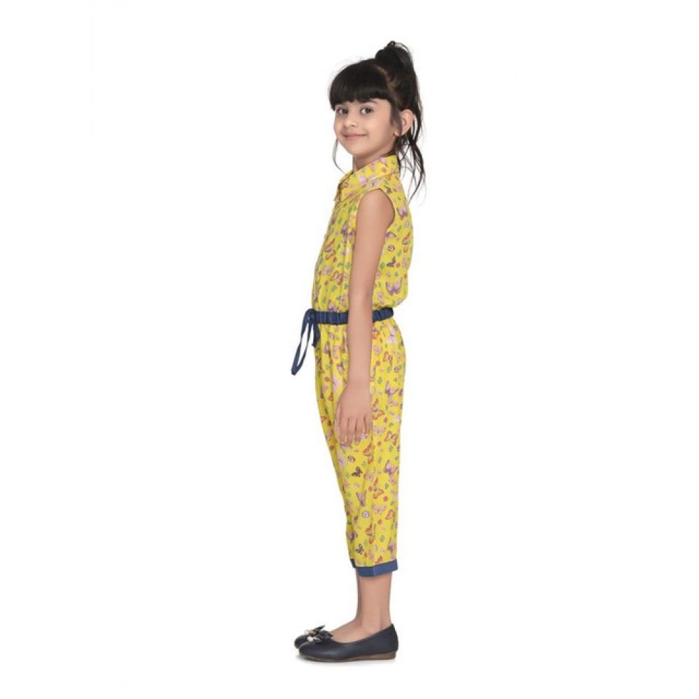 Generic Girl's Cotton Printed Sleeveless Jumpsuit (Yellow) - Image 4