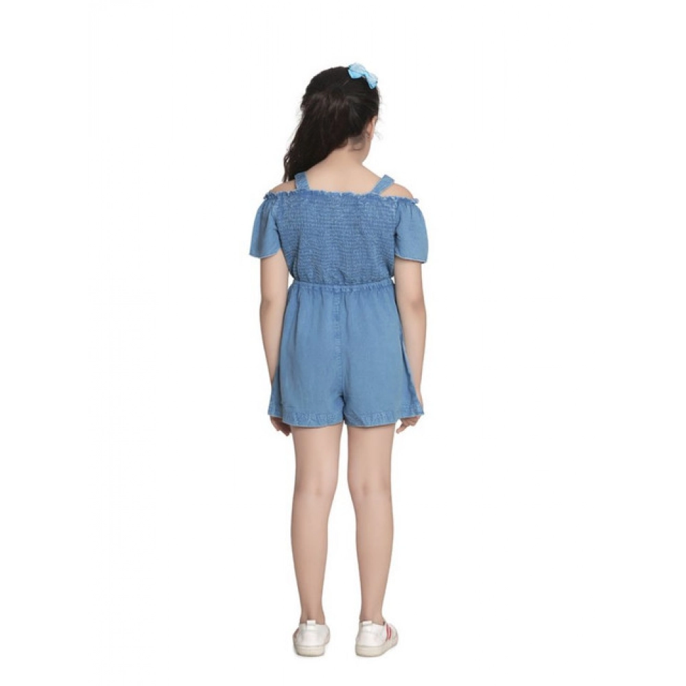 Generic Girl's Rayon Solid Sleeveless Jumpsuit (Blue) - Image 3
