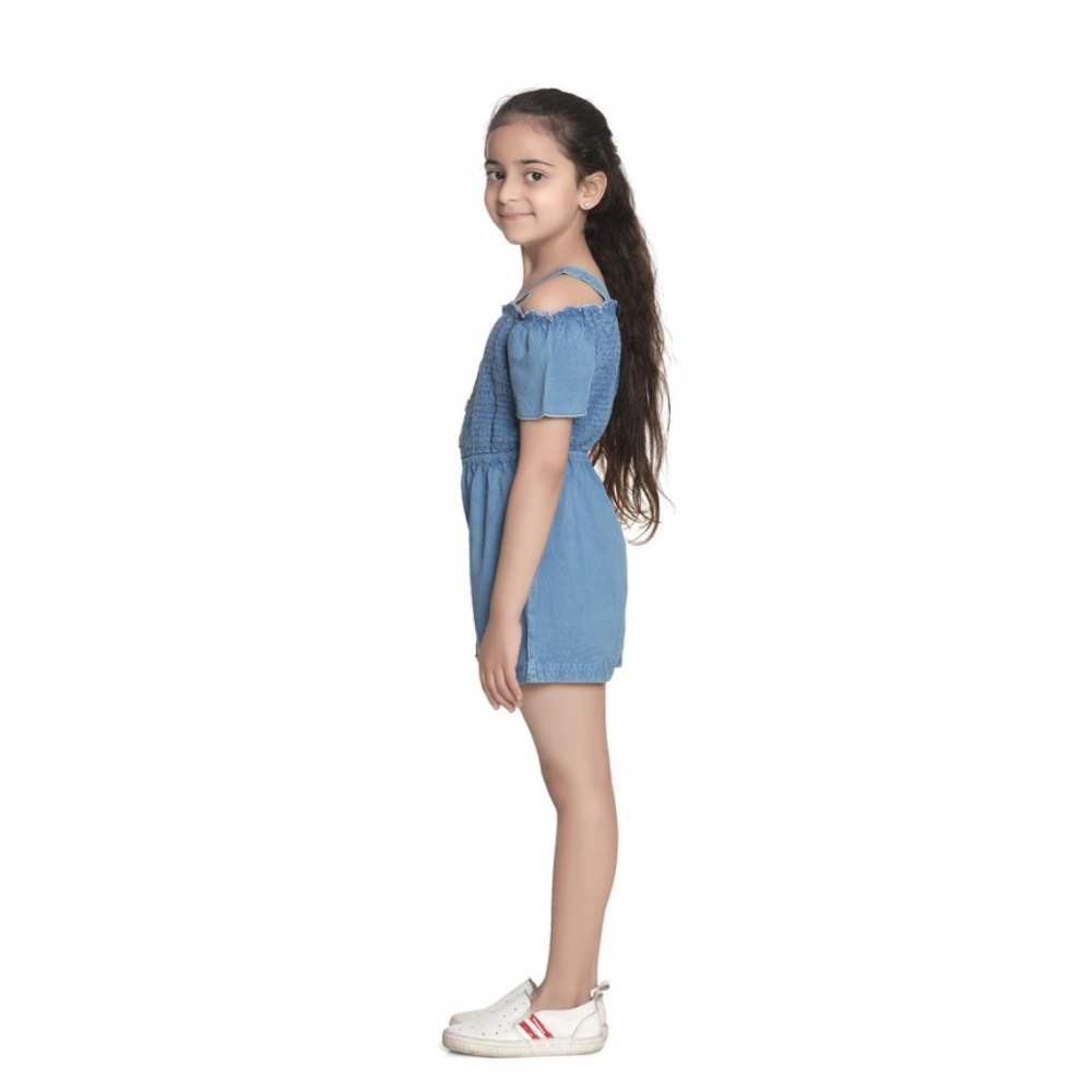 Generic Girl's Rayon Solid Sleeveless Jumpsuit (Blue) - Image 4
