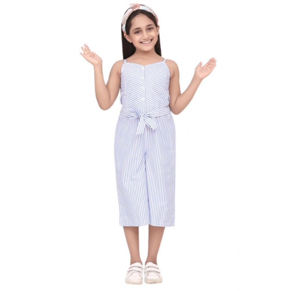 Generic Girl's Polyester Cotton Blend Striped Sleeveless Jumpsuit (Light Blue) - Image 2