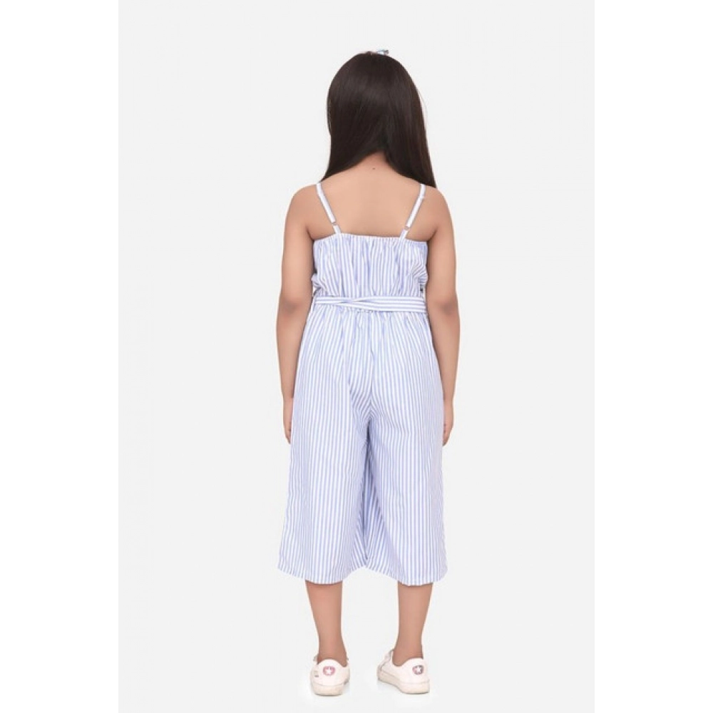 Generic Girl's Polyester Cotton Blend Striped Sleeveless Jumpsuit (Light Blue) - Image 3