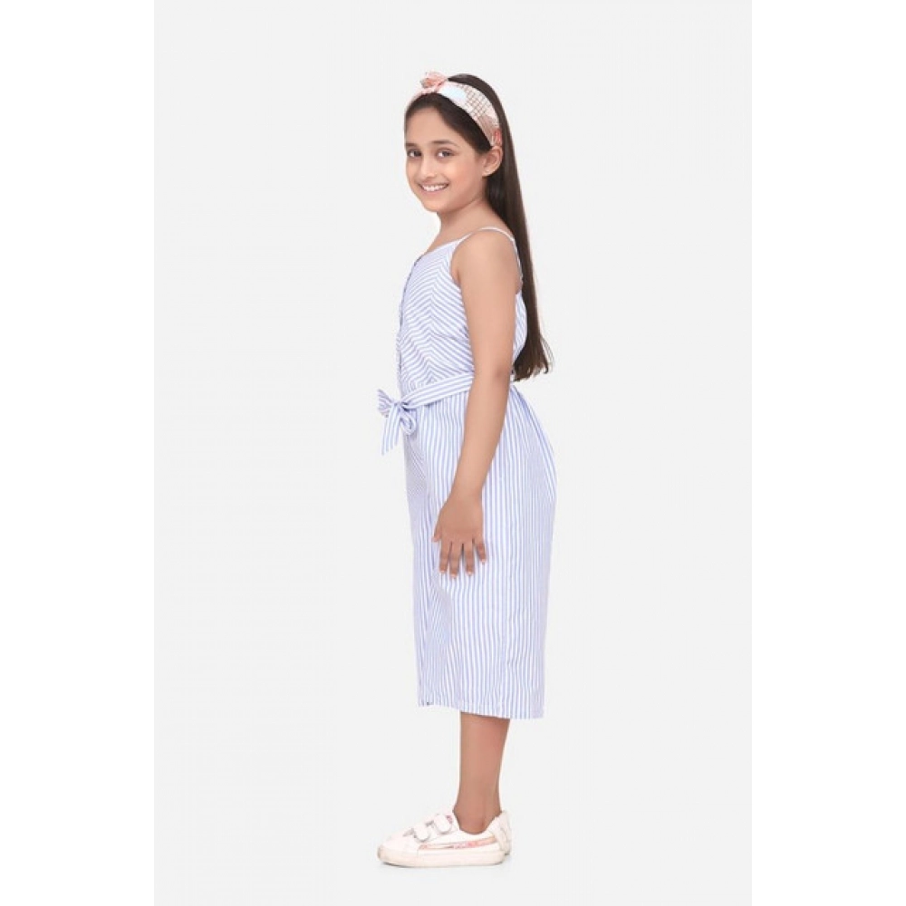 Generic Girl's Polyester Cotton Blend Striped Sleeveless Jumpsuit (Light Blue) - Image 4