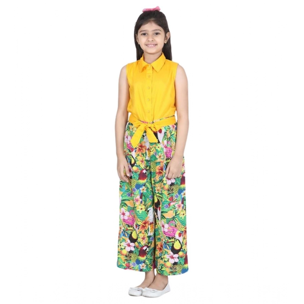 Generic Girl's Rayon Flamingo Print Sleeveless Jumpsuit (Yellow-Multicolor) - Image 2