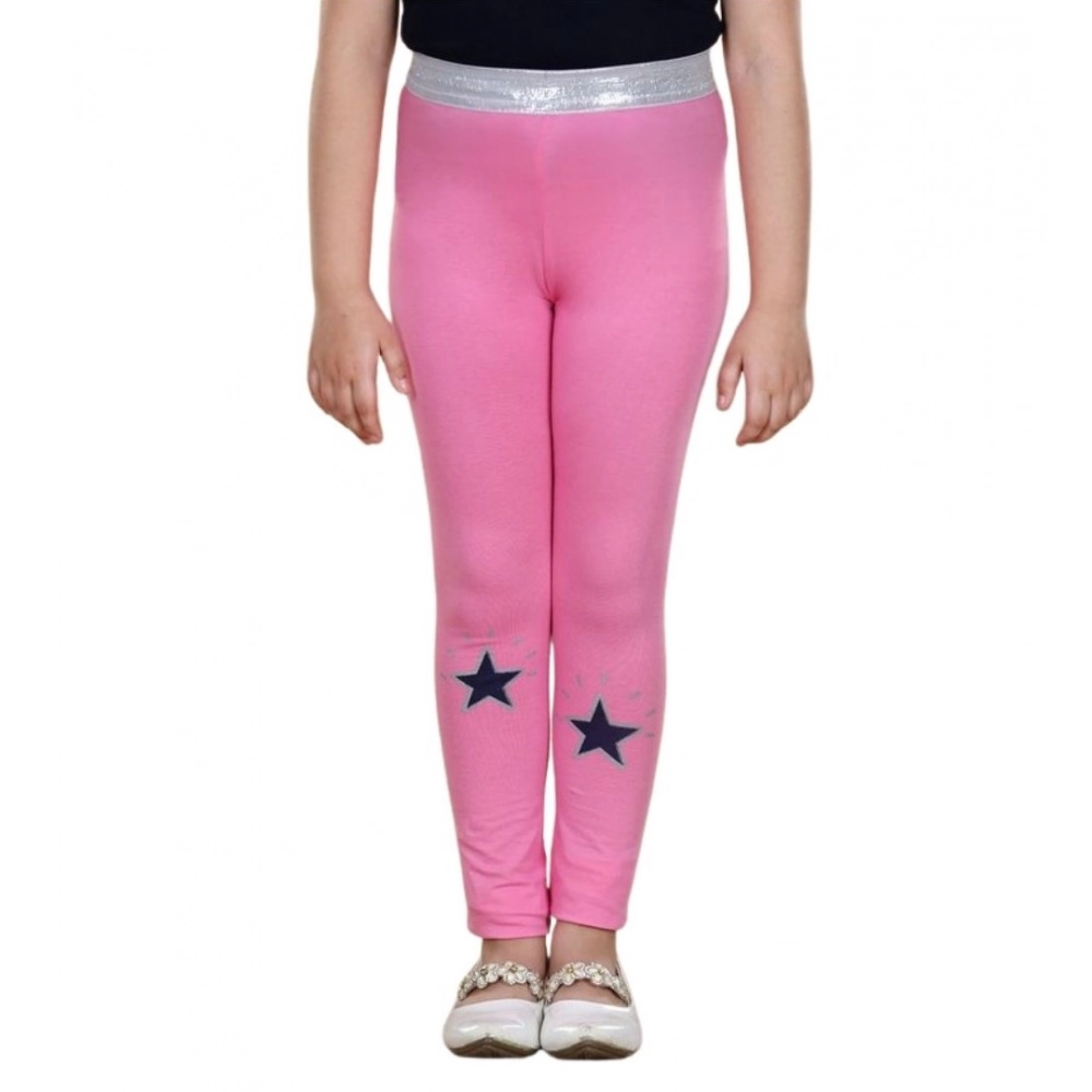 Generic Girl's Cotton Lycra Star Print Elasticated Leggings (Pink) - Image 2