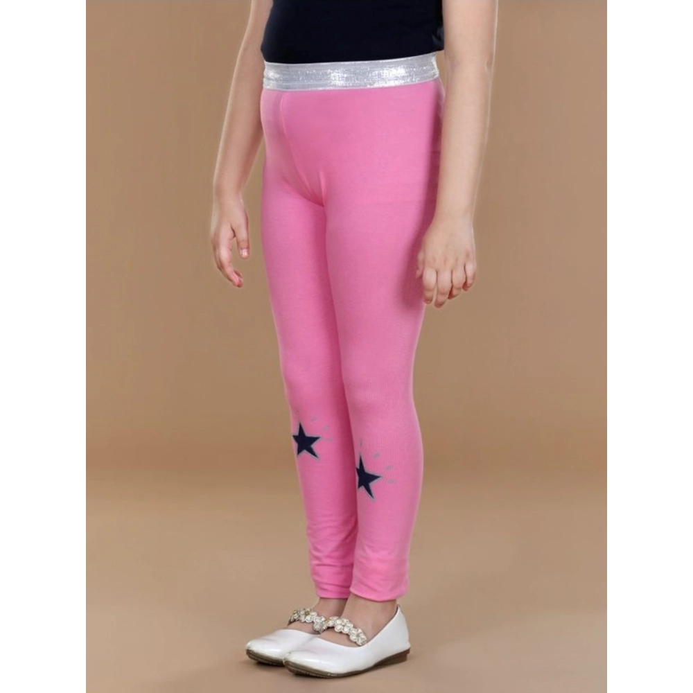 Generic Girl's Cotton Lycra Star Print Elasticated Leggings (Pink) - Image 3
